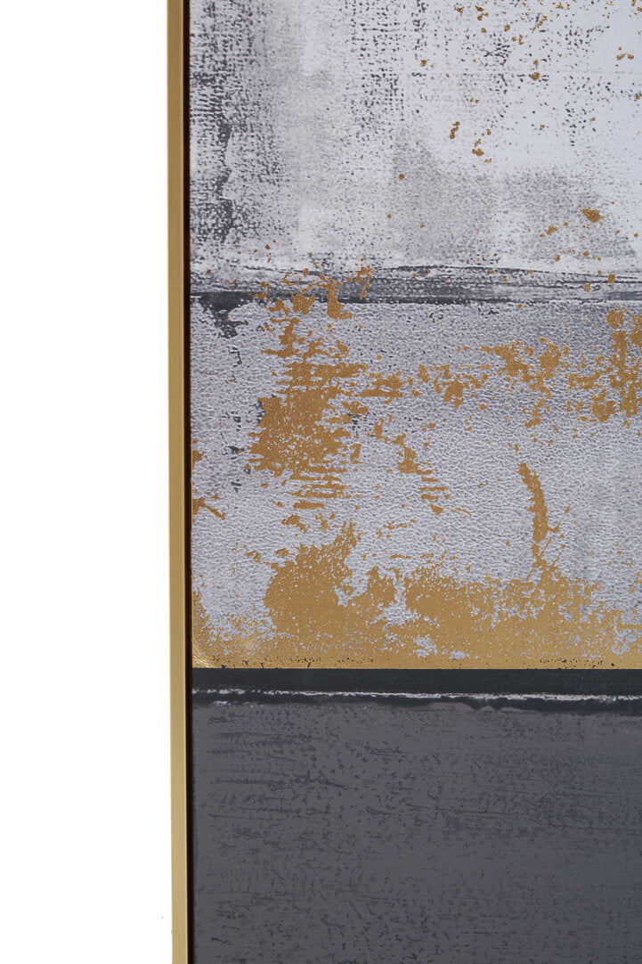 Grey Abstract Wall Art with Gold Foil – Vertical Workspace Statement Piece with Textured Finish