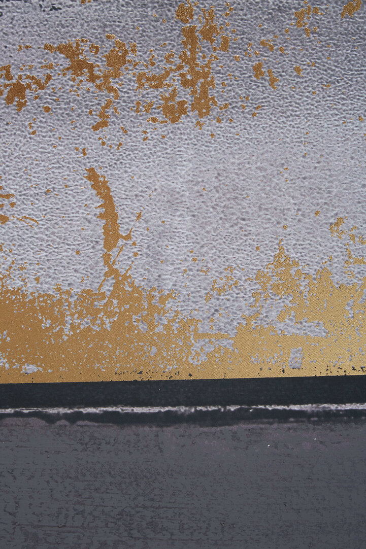 Grey Abstract Wall Art with Gold Foil – Vertical Workspace Statement Piece with Textured Finish