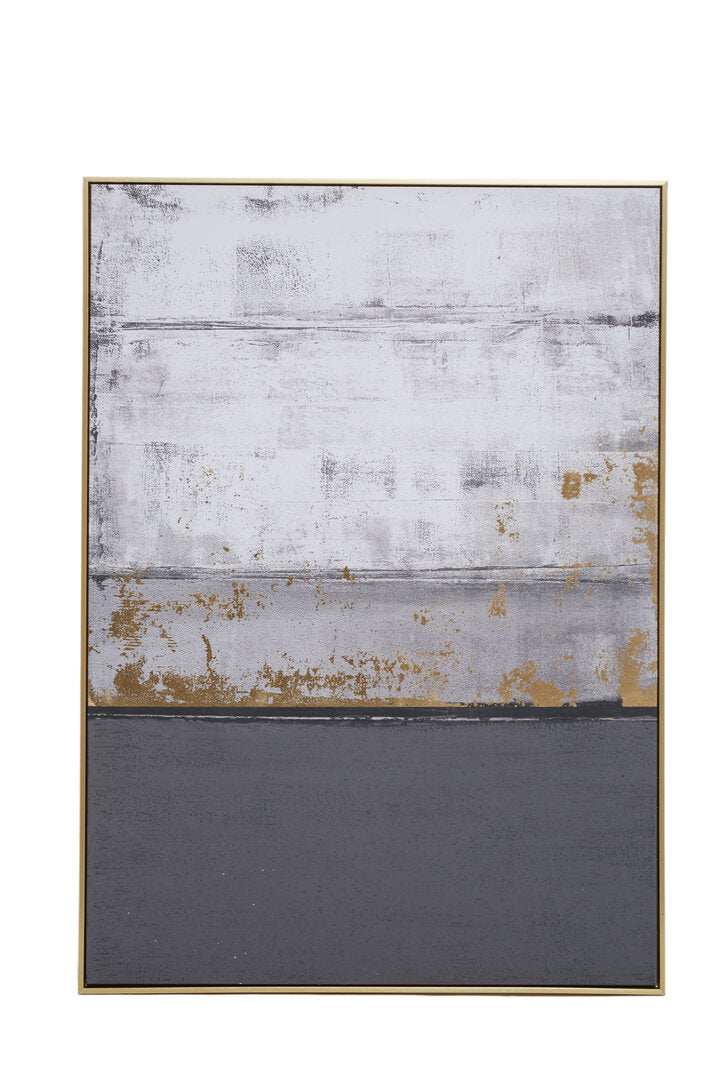 Grey Abstract Wall Art with Gold Foil – Vertical Workspace Statement Piece with Textured Finish