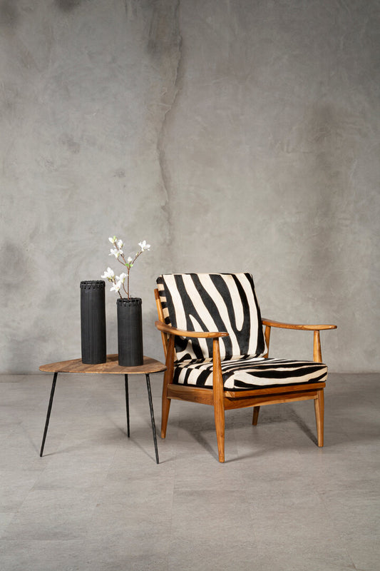 Kendari Leather Zebra Pattern And Teak Chair