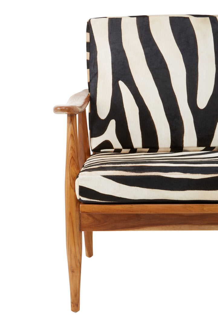 Kendari Leather Zebra Pattern And Teak Chair