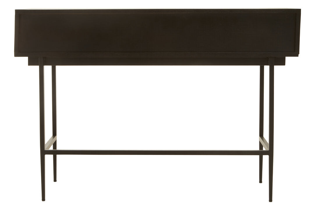 Black Geometric Console Desk with Drawers – Sculptural Workspace Desk with Carved Texture