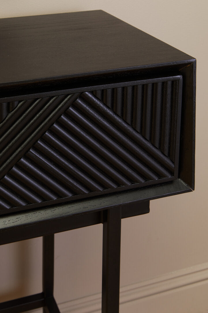 Black Geometric Console Desk with Drawers – Sculptural Workspace Desk with Carved Texture
