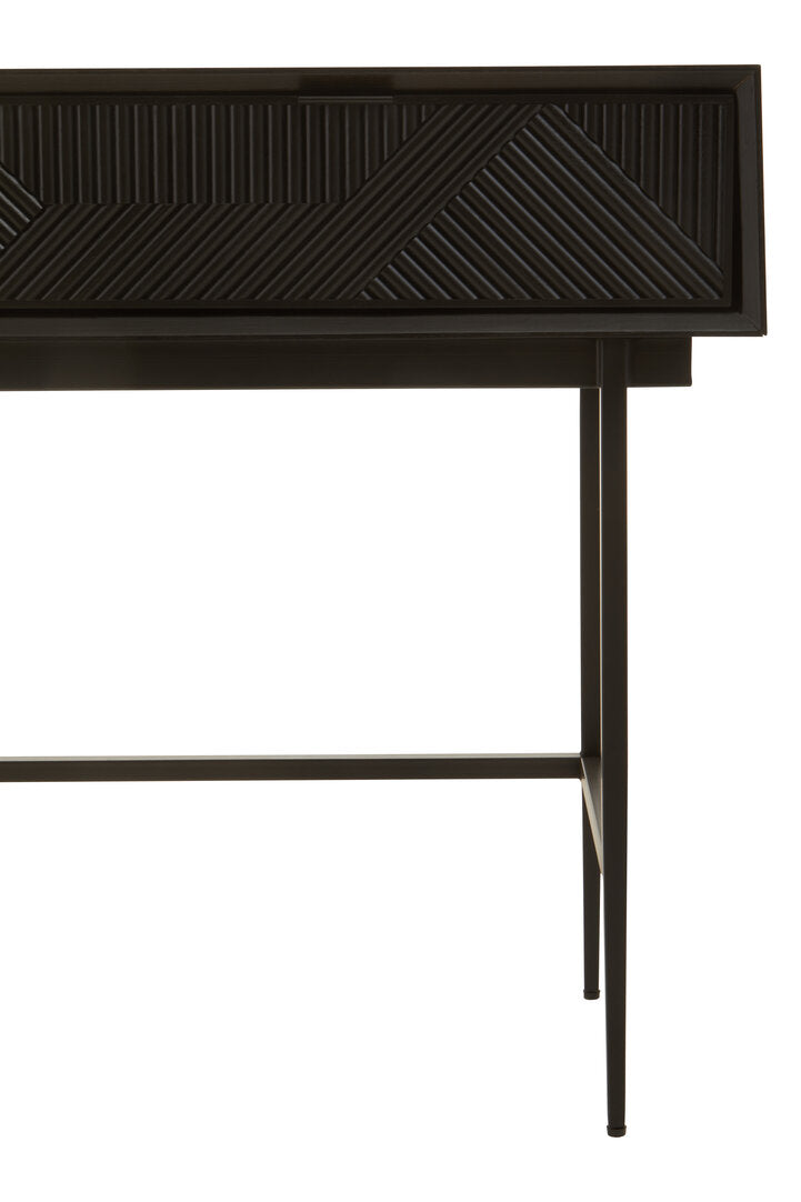 Black Geometric Console Desk with Drawers – Sculptural Workspace Desk with Carved Texture