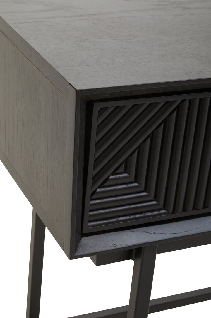 Black Geometric Console Desk with Drawers – Sculptural Workspace Desk with Carved Texture