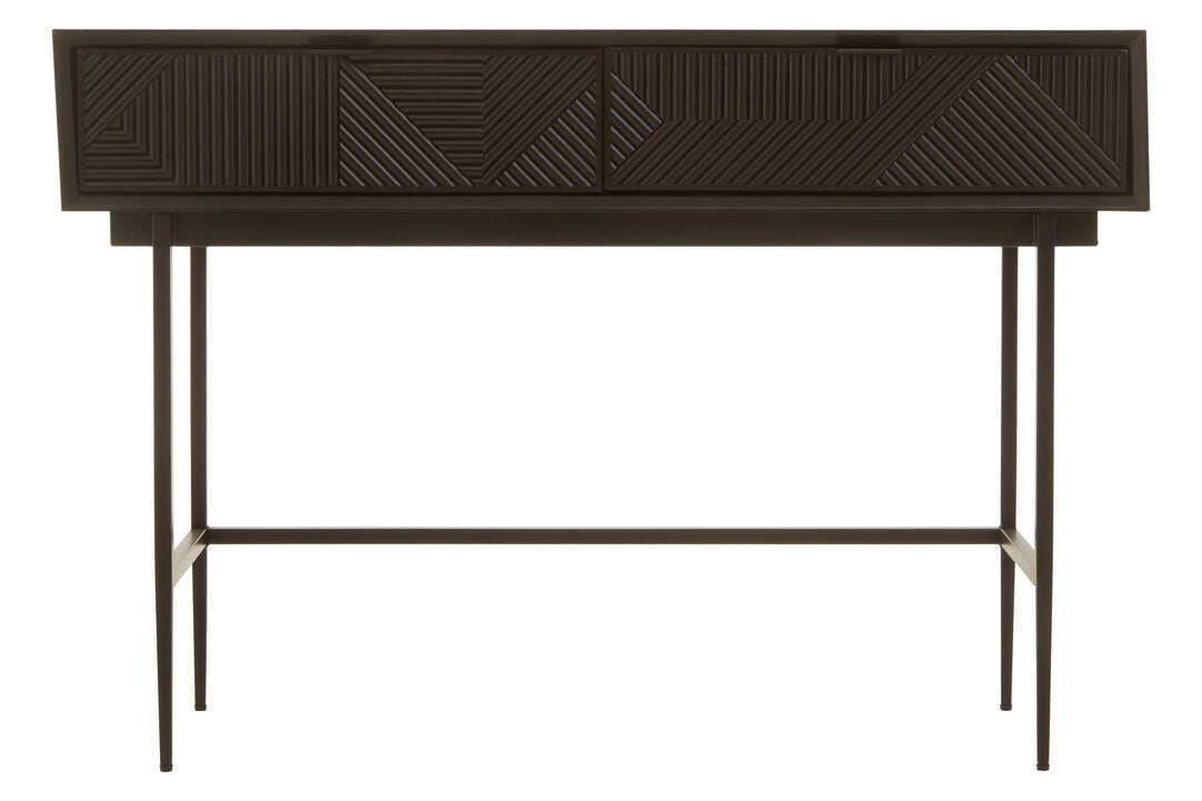 Black Geometric Console Desk with Drawers – Sculptural Workspace Desk with Carved Texture
