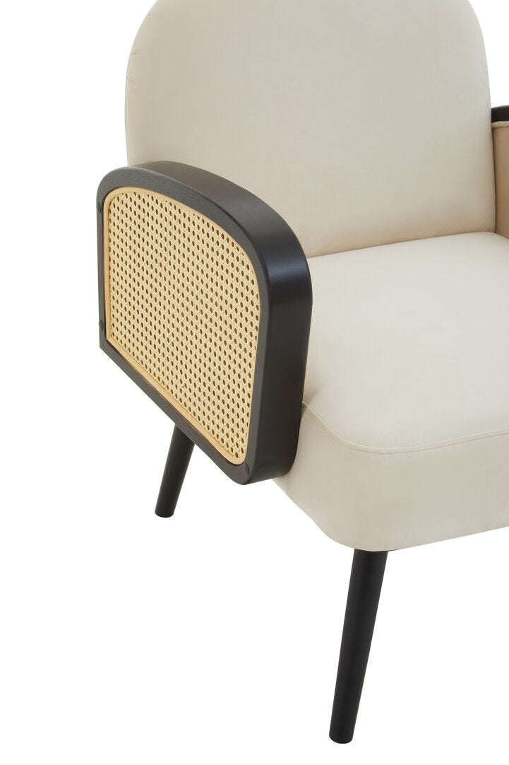 Hala Cream Velvet and Rattan Armchair