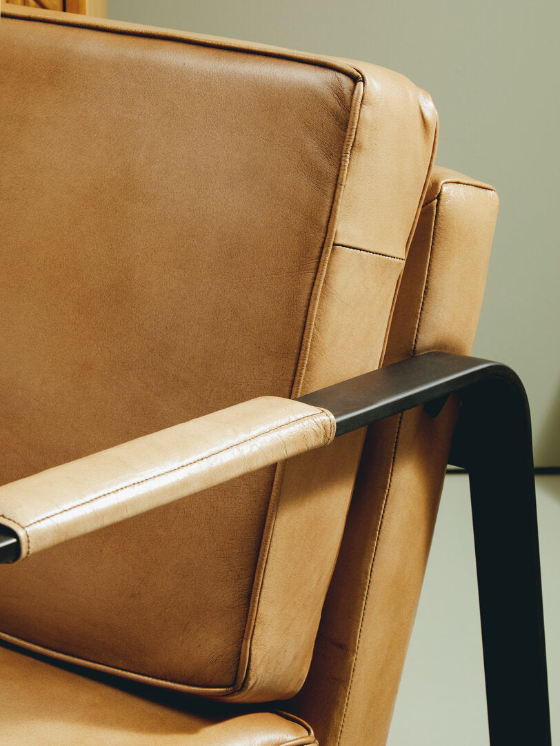 Buffalo Grey Leather Armchair With Black Iron Frame