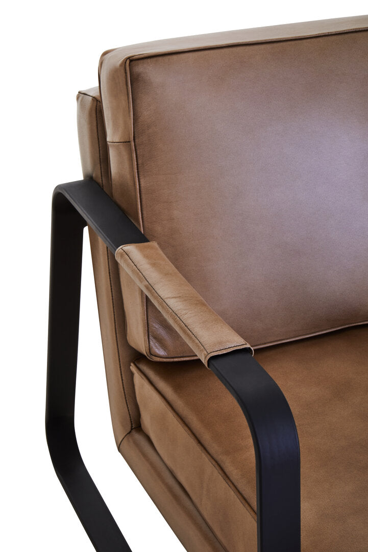 Buffalo Grey Leather Armchair With Black Iron Frame