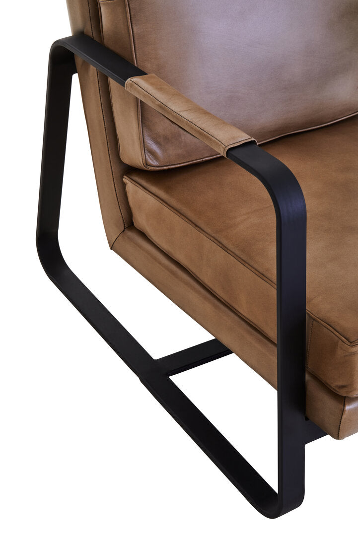 Buffalo Grey Leather Armchair With Black Iron Frame