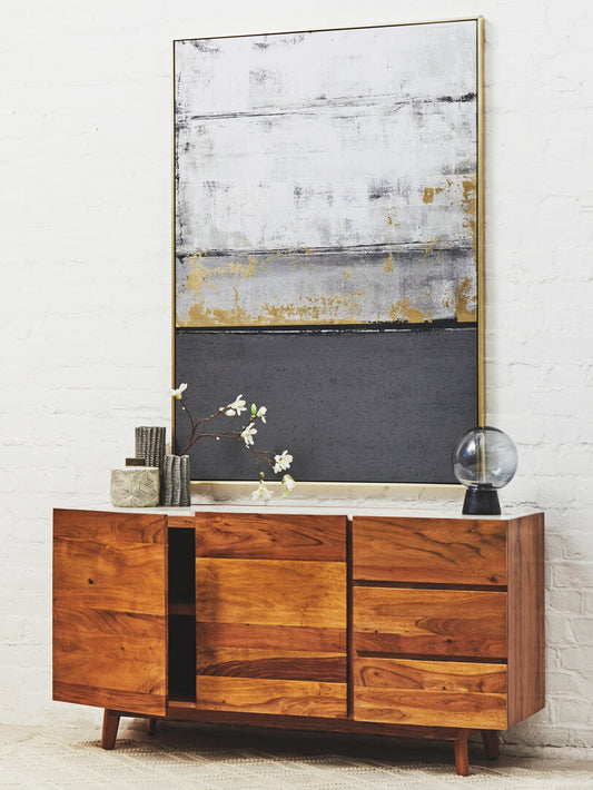 Myan 3 Drawer White Marble Sideboard