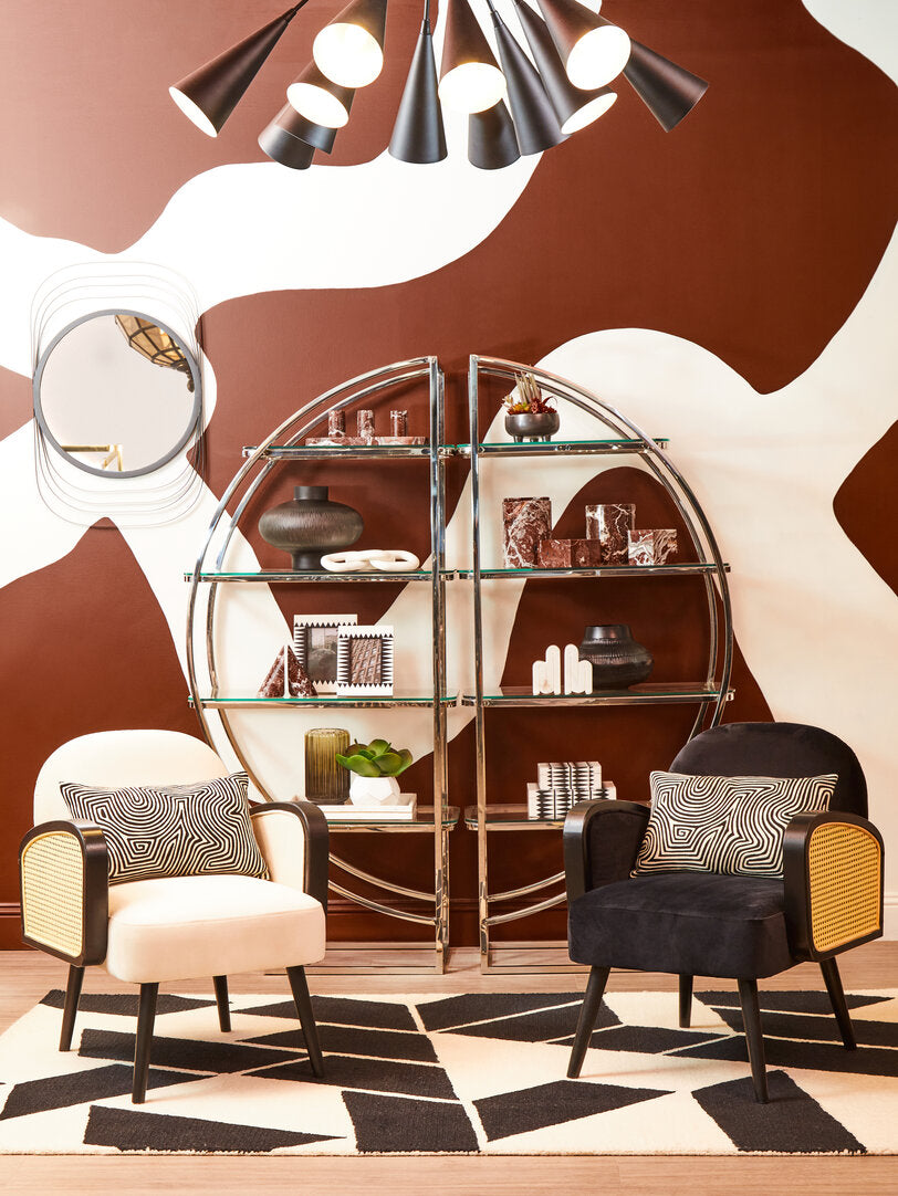 Hala Cream Velvet and Rattan Armchair