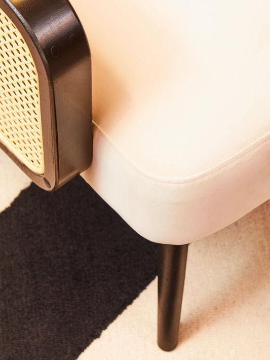 Hala Cream Velvet and Rattan Armchair