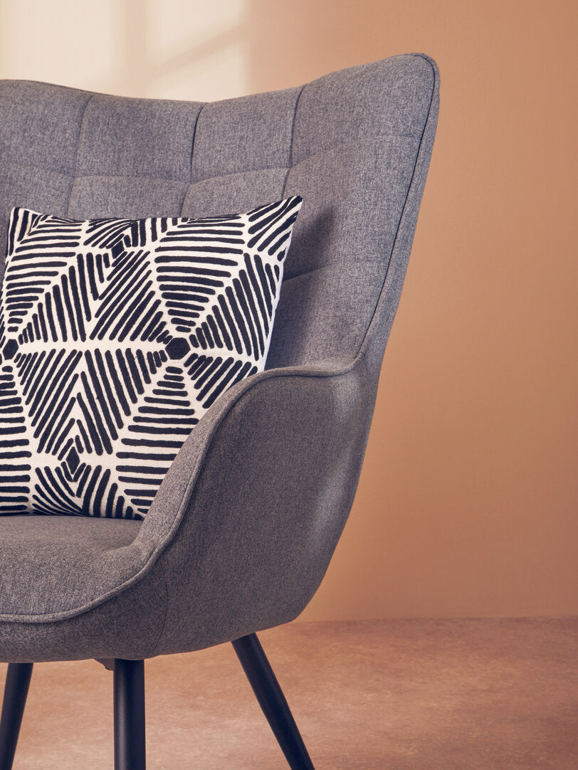 Bosie Ozella Black And White Square Embroidered Cushion