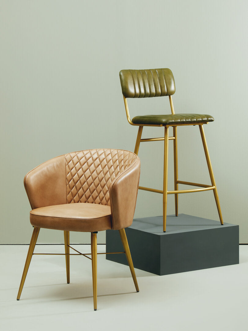 Buffalo Grey Leather Chair With Gold Finish Legs