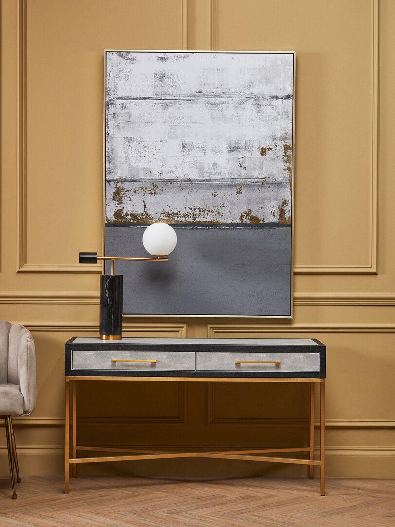 Grey Abstract Wall Art with Gold Foil – Vertical Workspace Statement Piece with Textured Finish