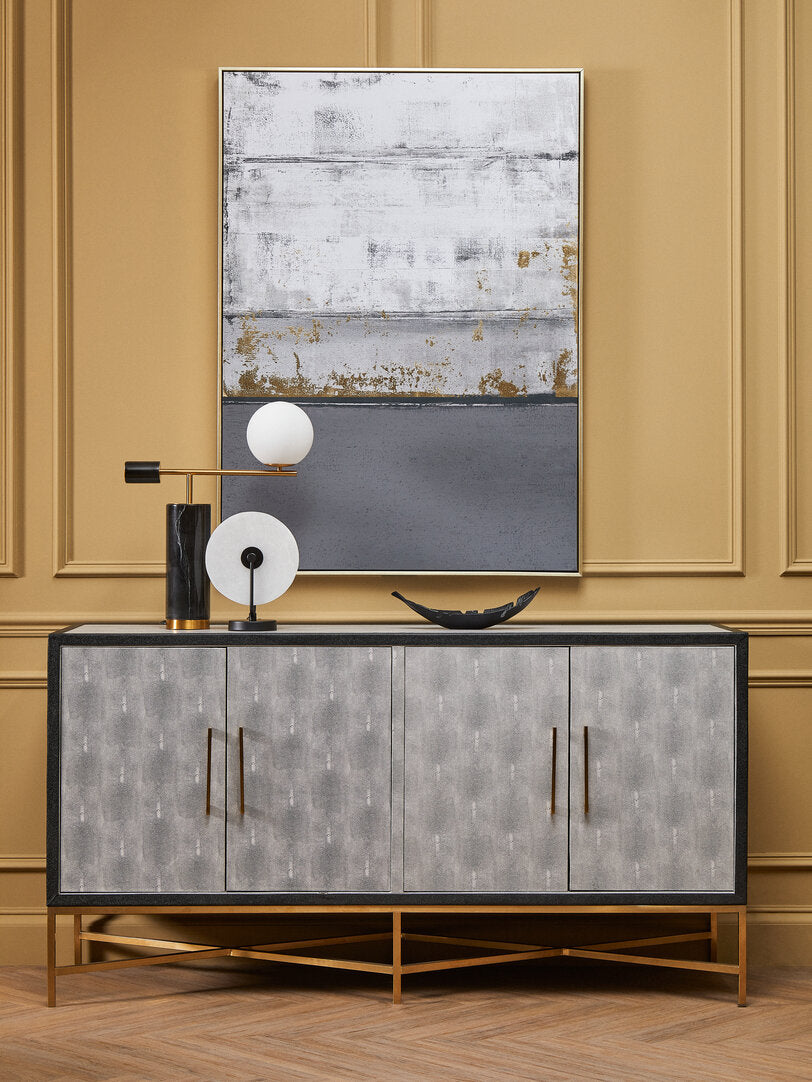 Grey Abstract Wall Art with Gold Foil – Vertical Workspace Statement Piece with Textured Finish