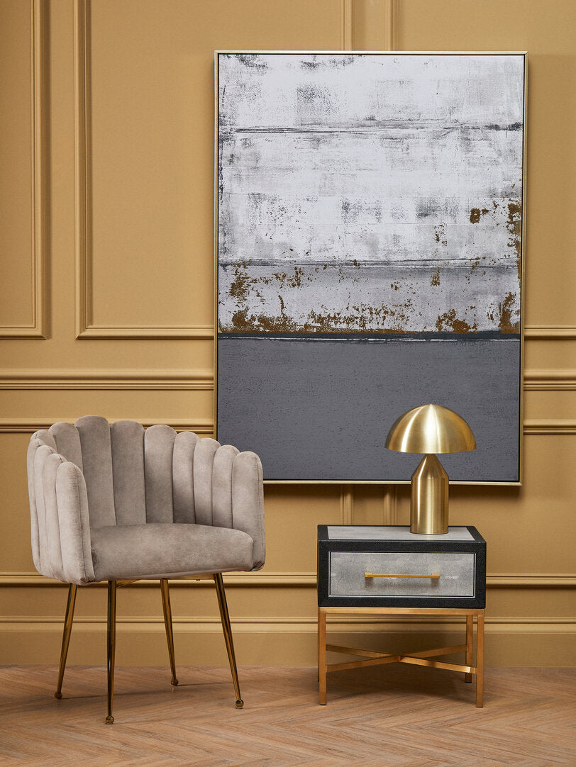 Grey Abstract Wall Art with Gold Foil – Vertical Workspace Statement Piece with Textured Finish
