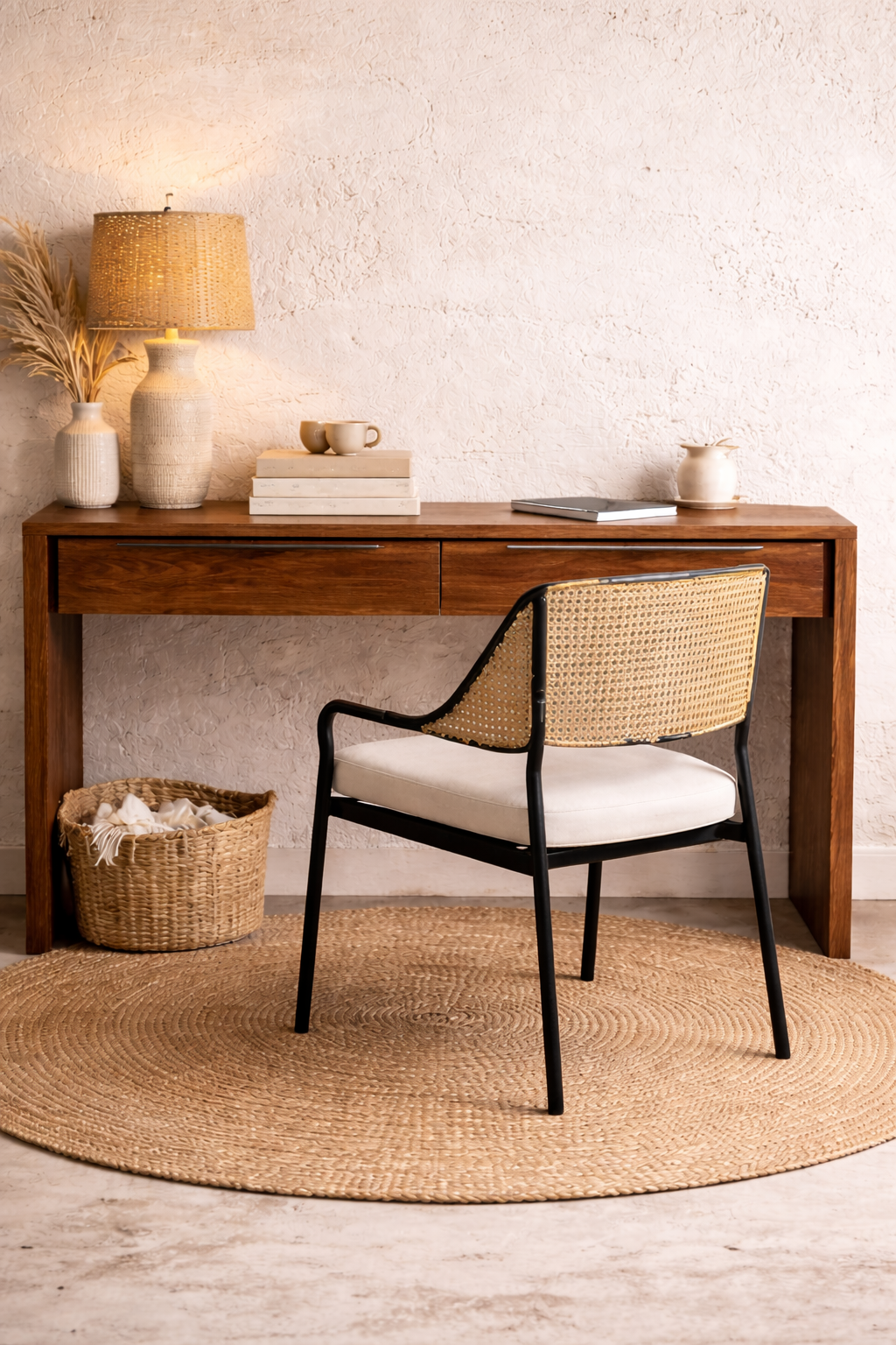 Sheesham & Acacia Wood Console Desk with Drawers – Natural Workspace Desk