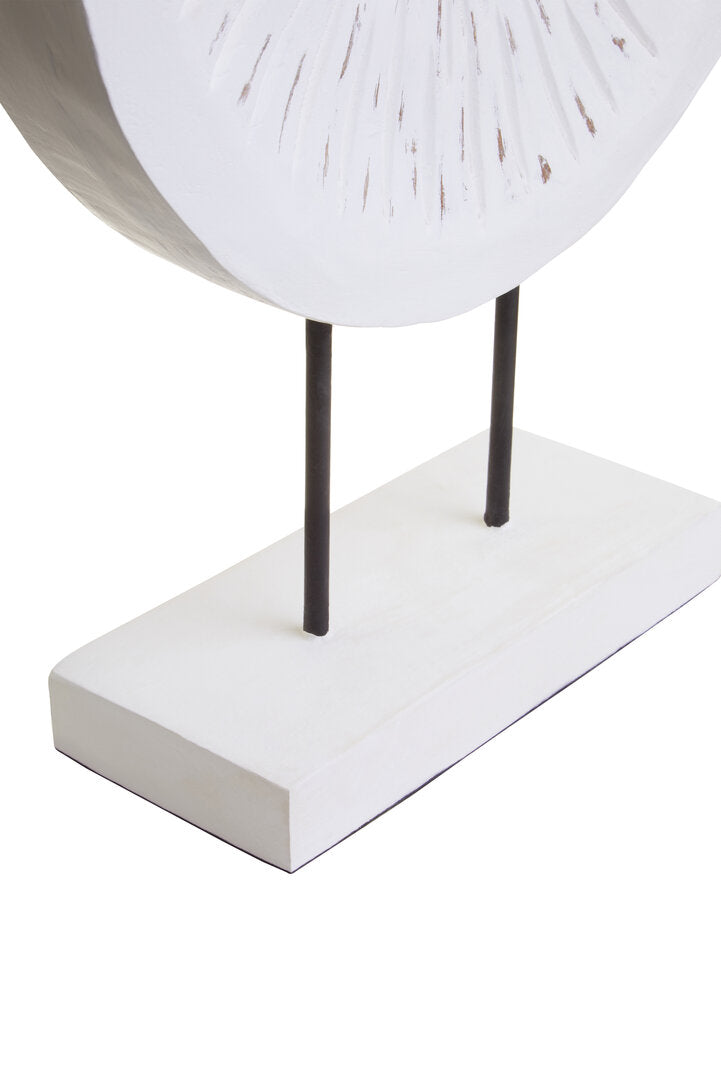 Fidel Distressed White Carved Wood Large Round Sculpture