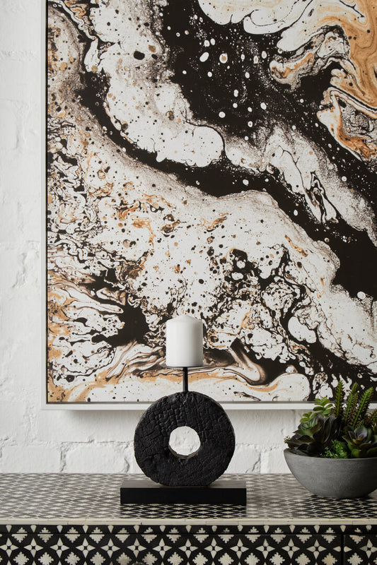 Fidel Small Charred Black Mango Wood Log Candle Holder