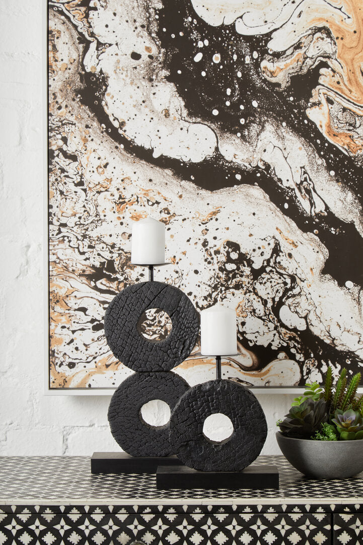 Fidel Large Charred Black Mango Wood Log Candle Holder
