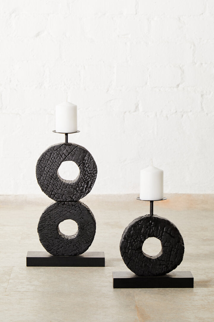 Fidel Large Charred Black Mango Wood Log Candle Holder