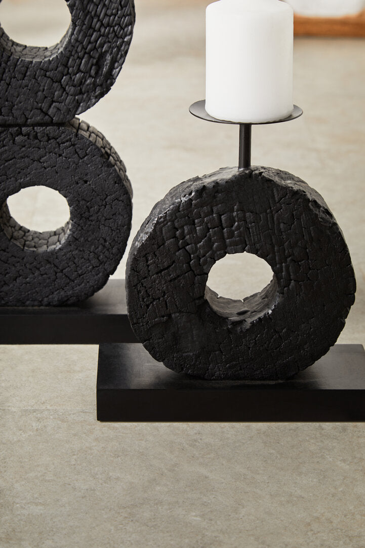 Fidel Large Charred Black Mango Wood Log Candle Holder