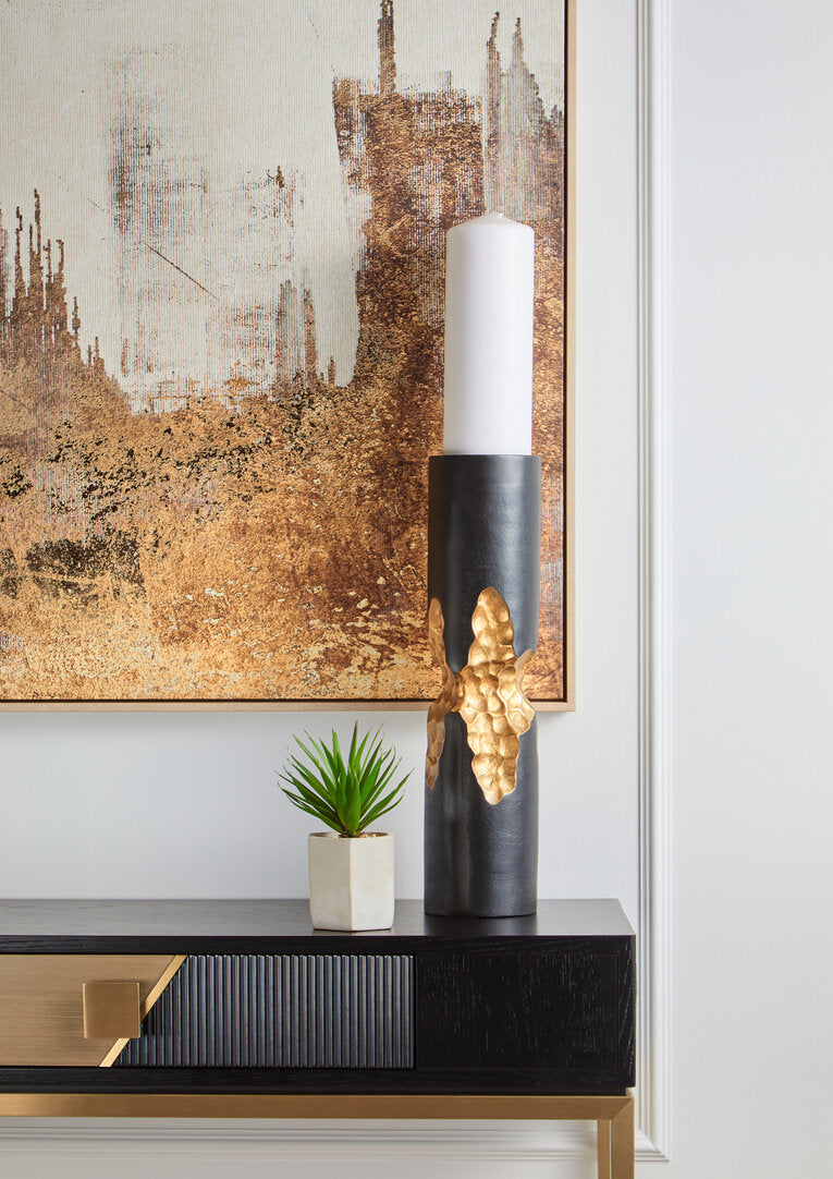 Abstract Wall Art with Gold Foil – Contemporary Workspace Statement Piece with Textured Finish