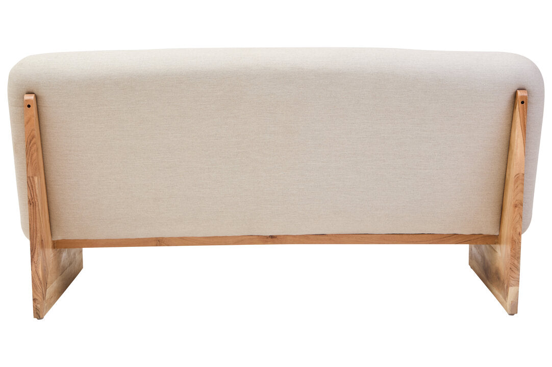 Parova Cream Linen Textured 2 Seater Armless Sofa With Wood Base