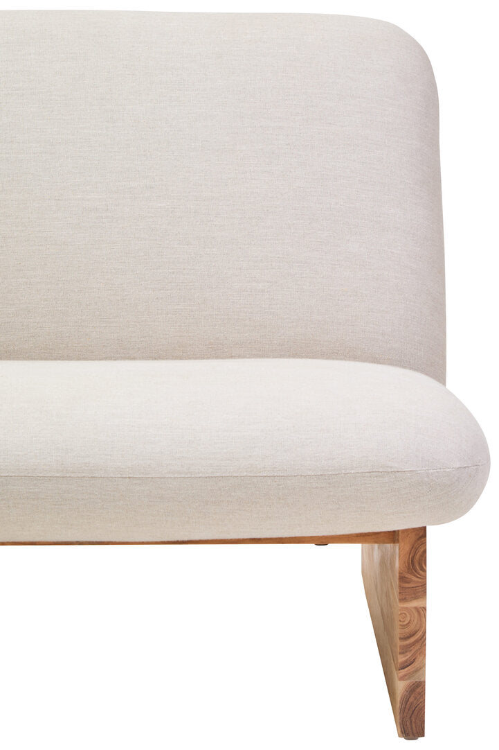 Parova Cream Linen Textured 2 Seater Armless Sofa With Wood Base