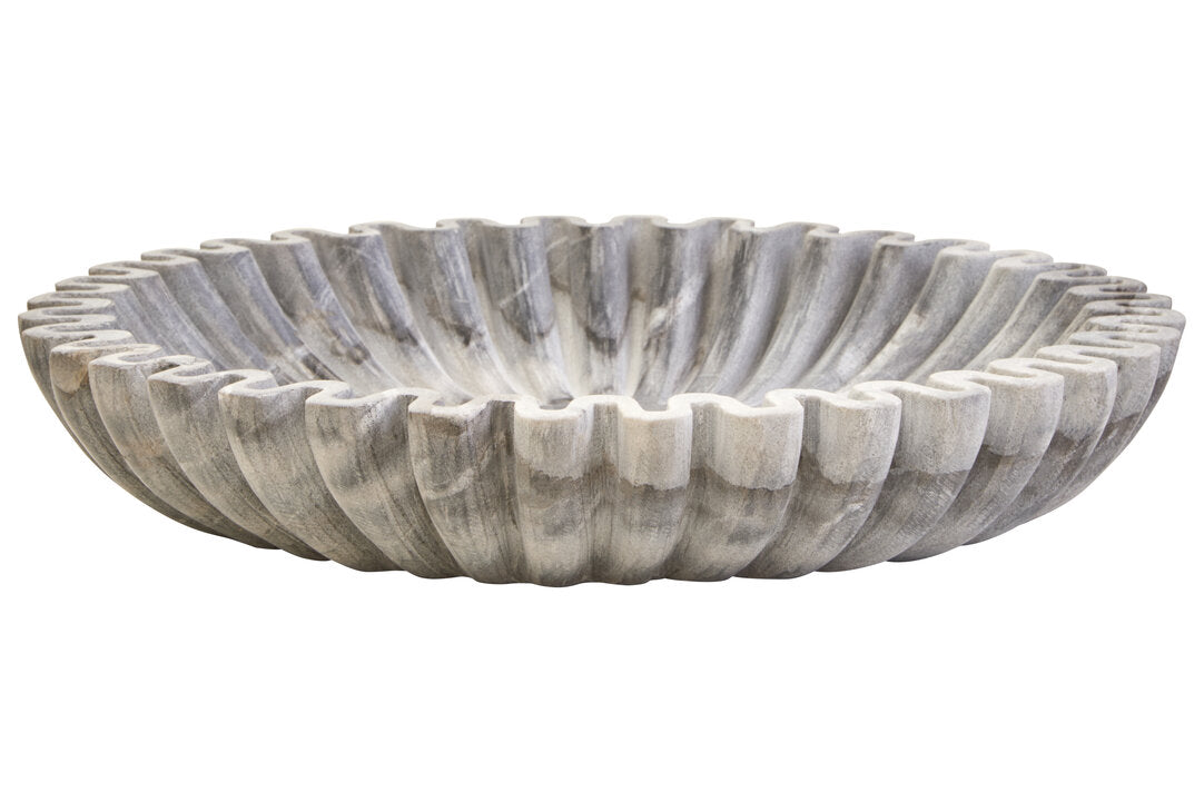 Savio Large Grey Fluted Marble Bowl