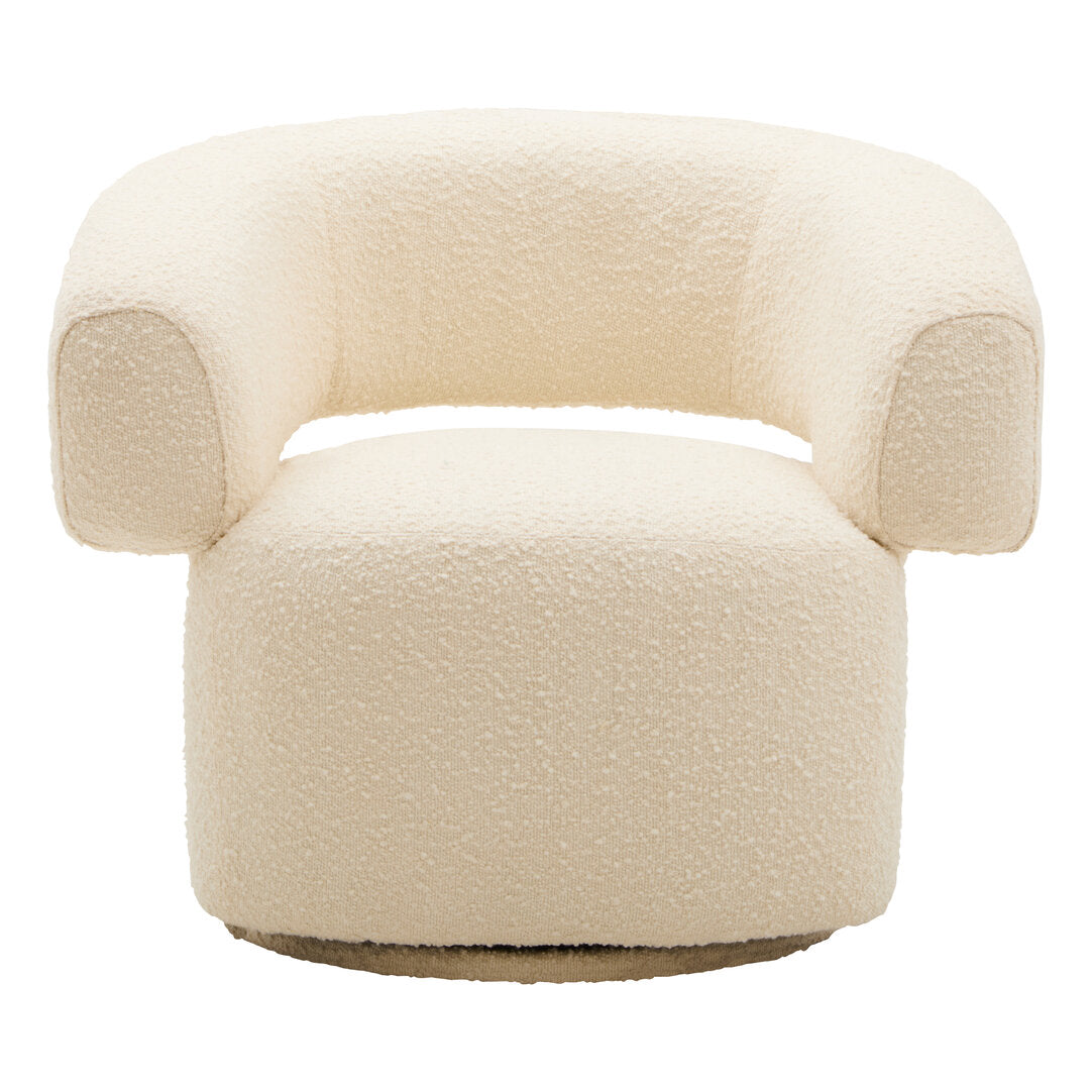 Oliveto Ivory Bouclé Swivel Armchair – Curved Sculptural Seating for Design-Led Workspaces