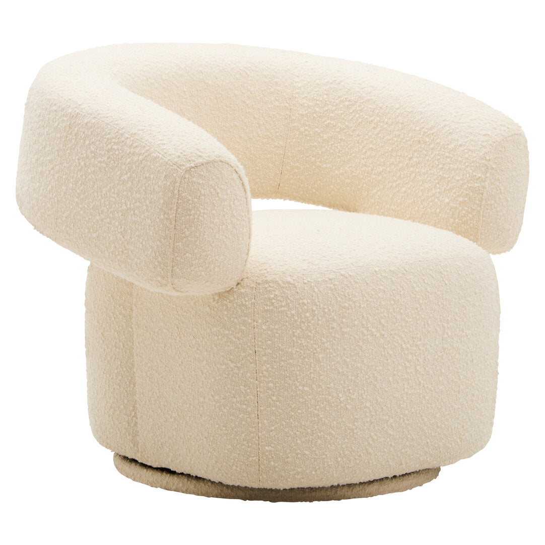 Oliveto Ivory Bouclé Swivel Armchair – Curved Sculptural Seating for Design-Led Workspaces