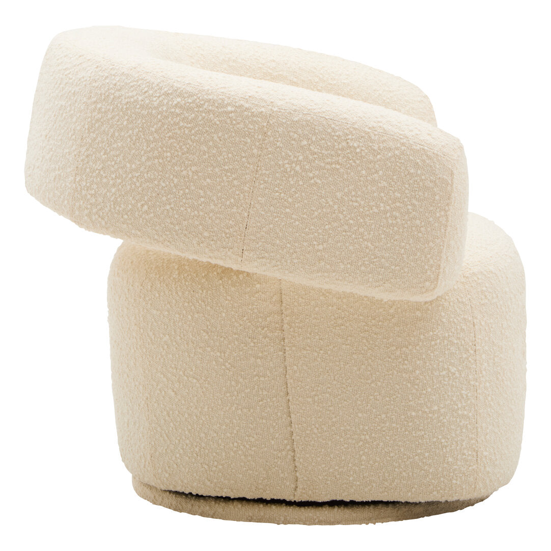 Oliveto Ivory Bouclé Swivel Armchair – Curved Sculptural Seating for Design-Led Workspaces