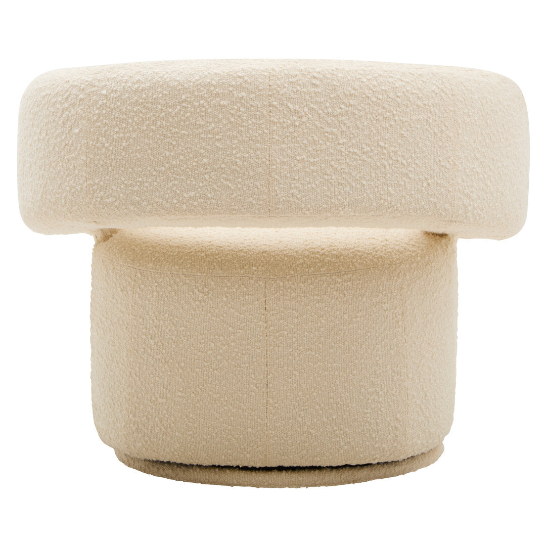 Oliveto Ivory Bouclé Swivel Armchair – Curved Sculptural Seating for Design-Led Workspaces
