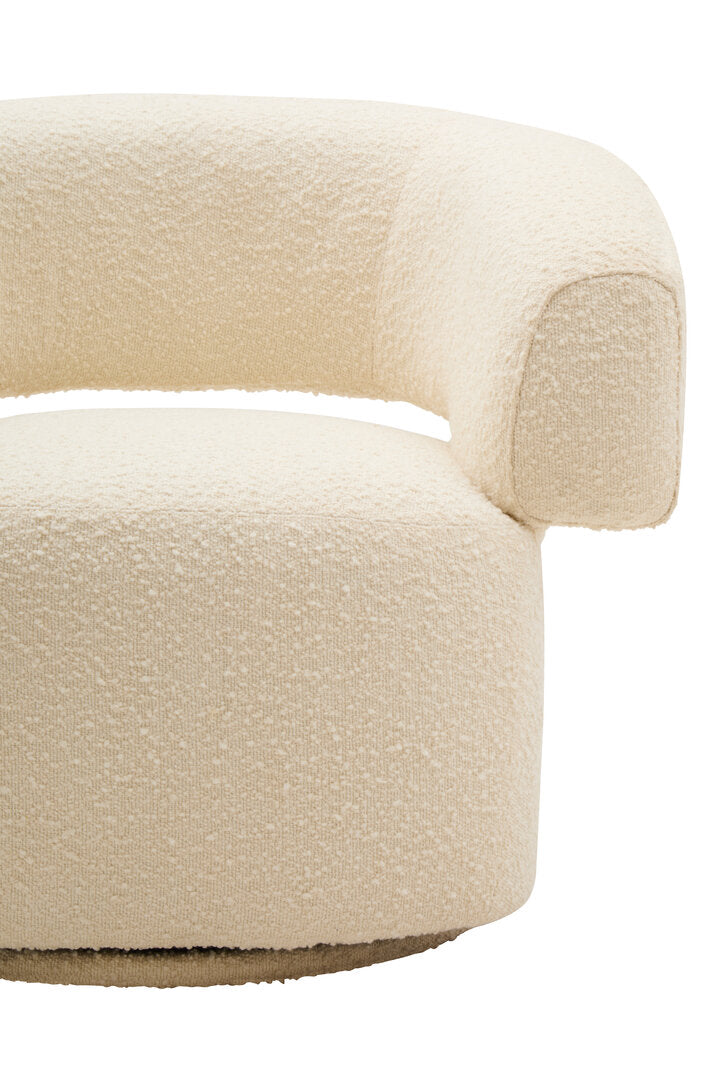 Oliveto Ivory Bouclé Swivel Armchair – Curved Sculptural Seating for Design-Led Workspaces