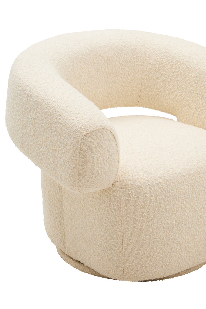 Oliveto Ivory Bouclé Swivel Armchair – Curved Sculptural Seating for Design-Led Workspaces