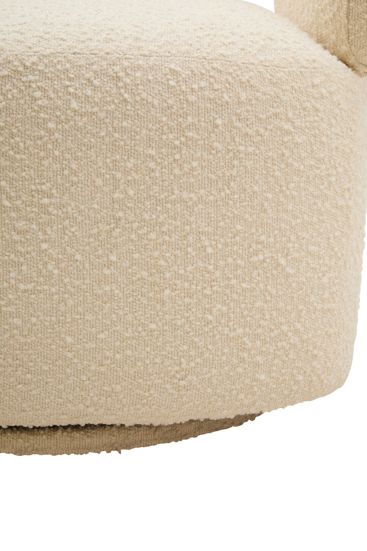 Oliveto Ivory Bouclé Swivel Armchair – Curved Sculptural Seating for Design-Led Workspaces