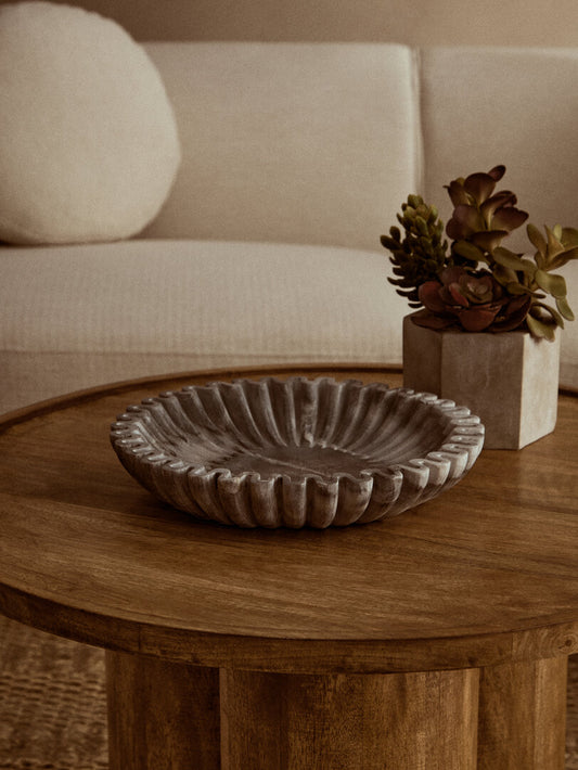 Savio Large Grey Fluted Marble Bowl