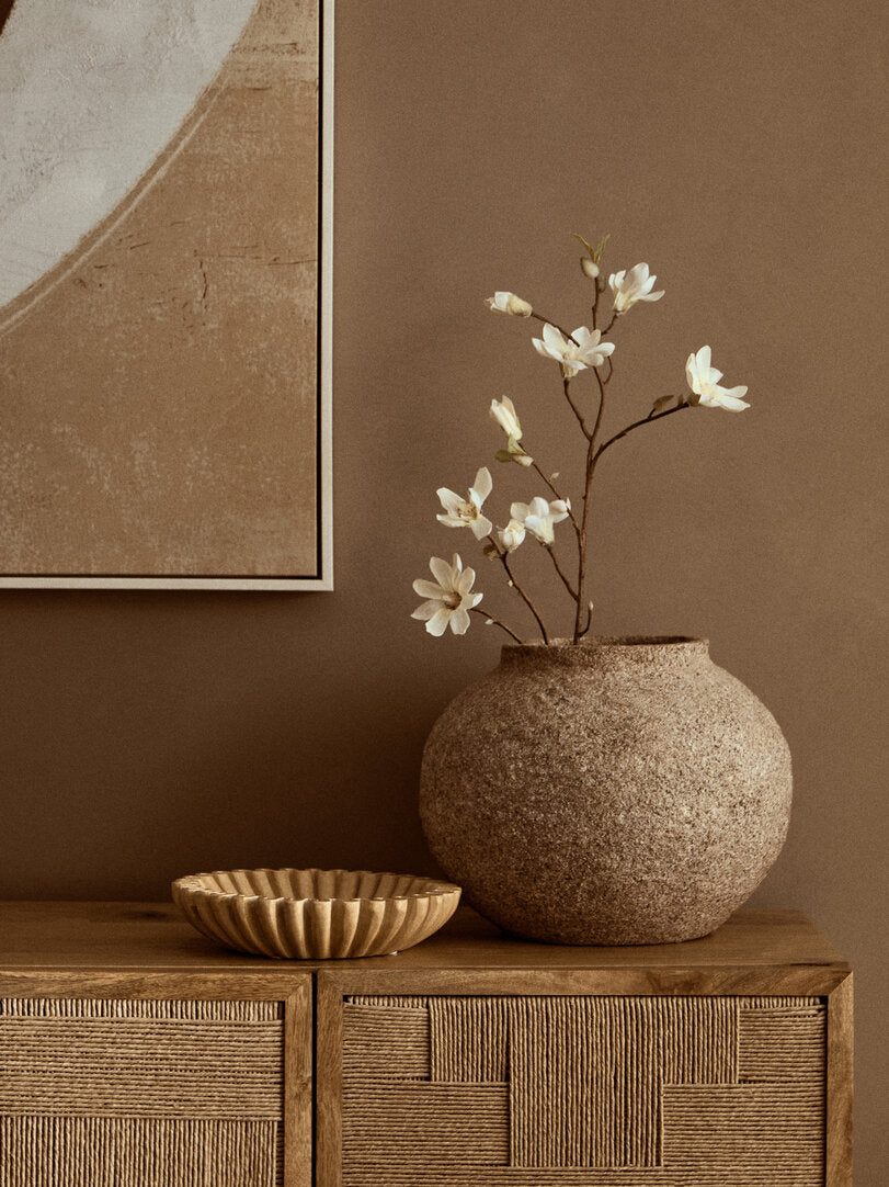 Sanai Cotton Mache And Coco Shell Round Vase