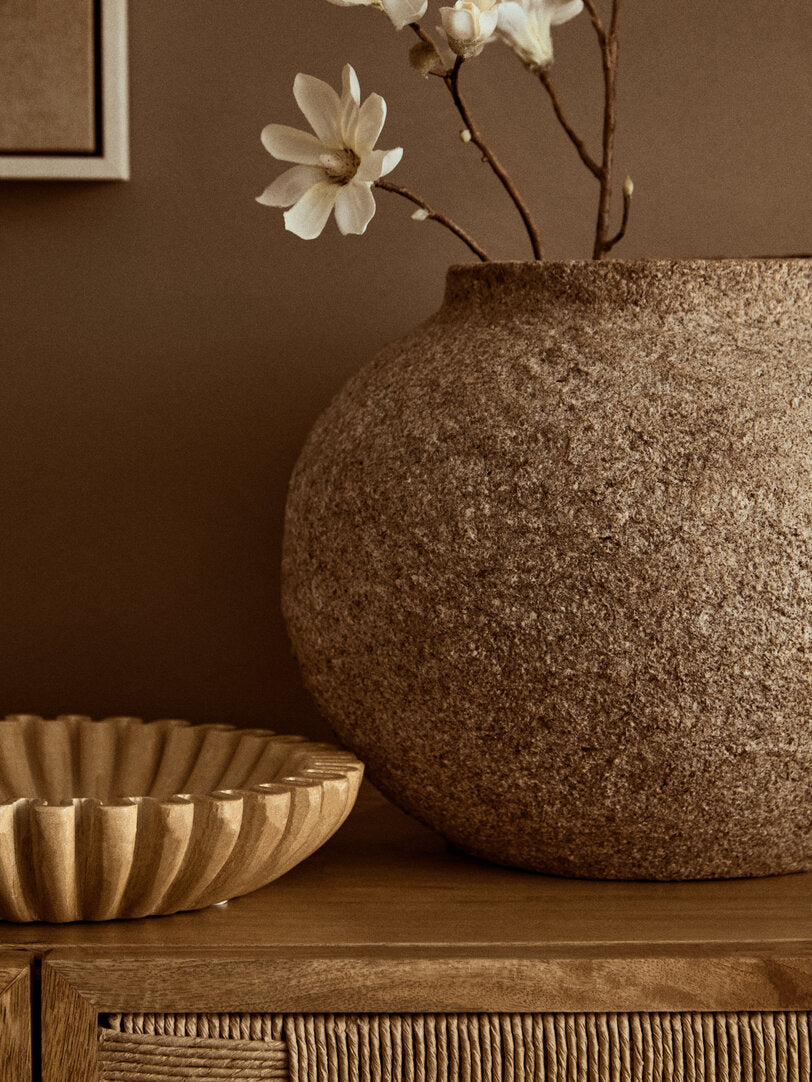 Sanai Cotton Mache And Coco Shell Round Vase