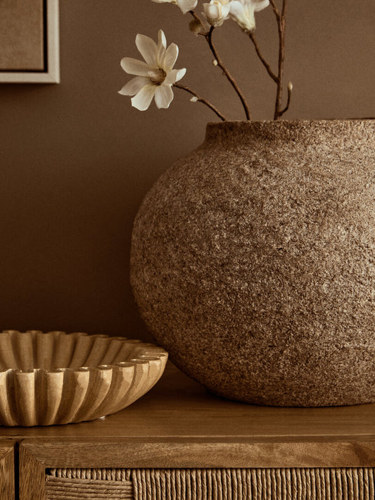 Sanai Cotton Mache And Coco Shell Round Vase