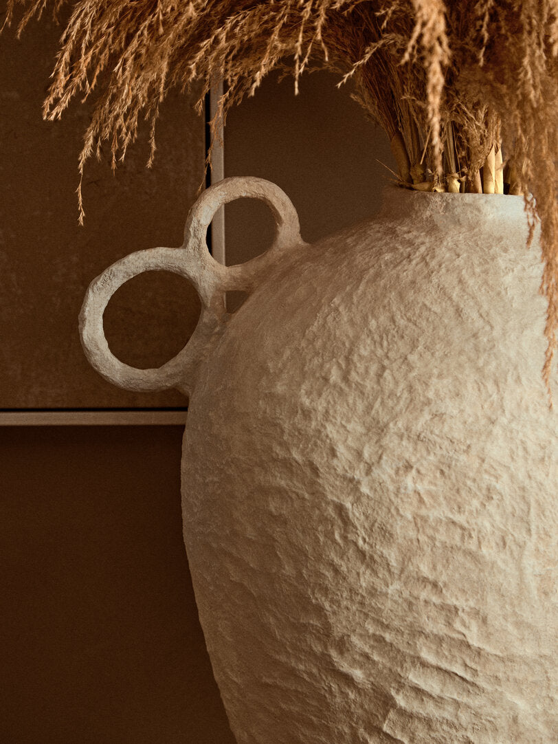 Sanai Cotton Mache Large Vase With Decorative Handles