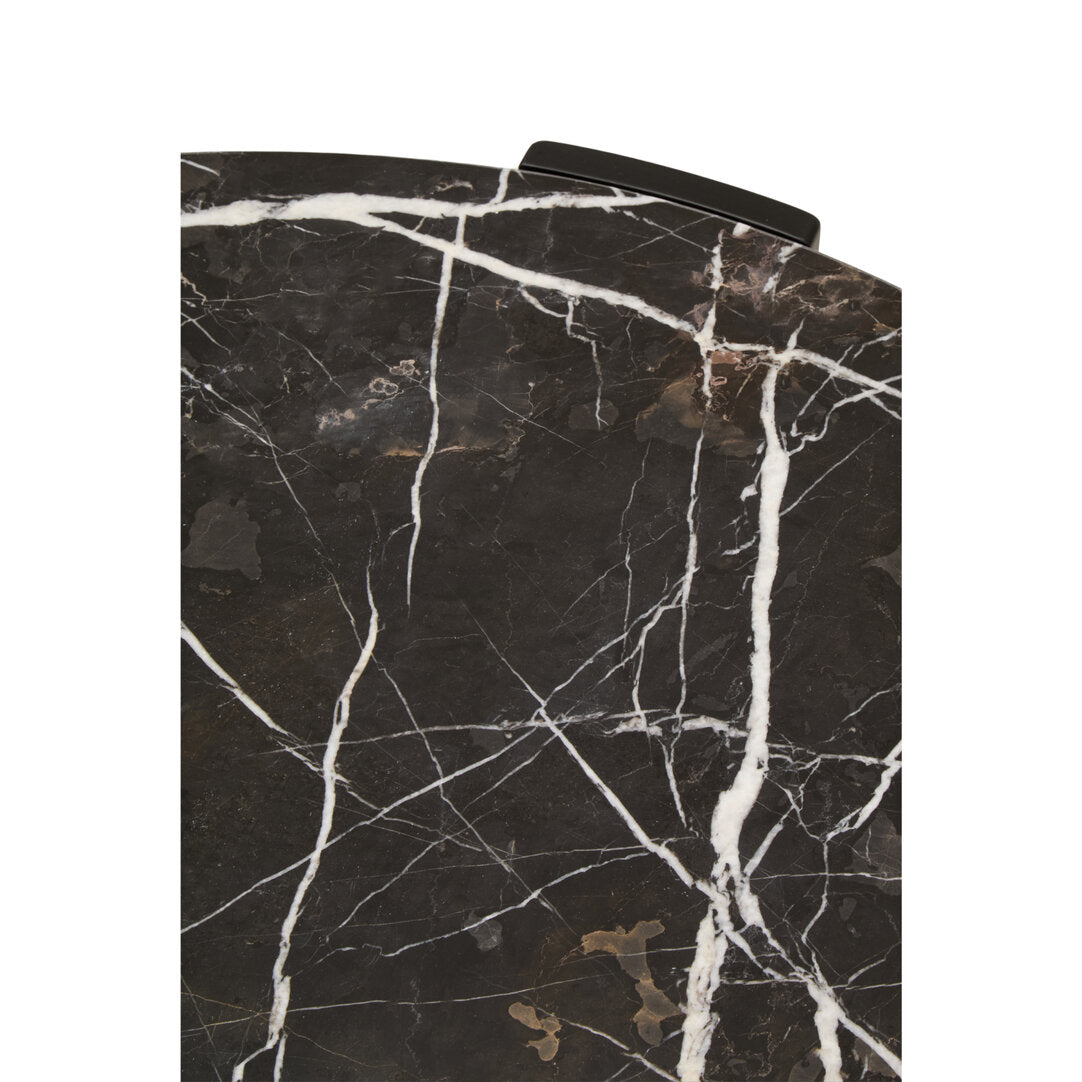 Large Black Marble Round Coffee Table for Workspace – Statement Stone Table with Wood Legs