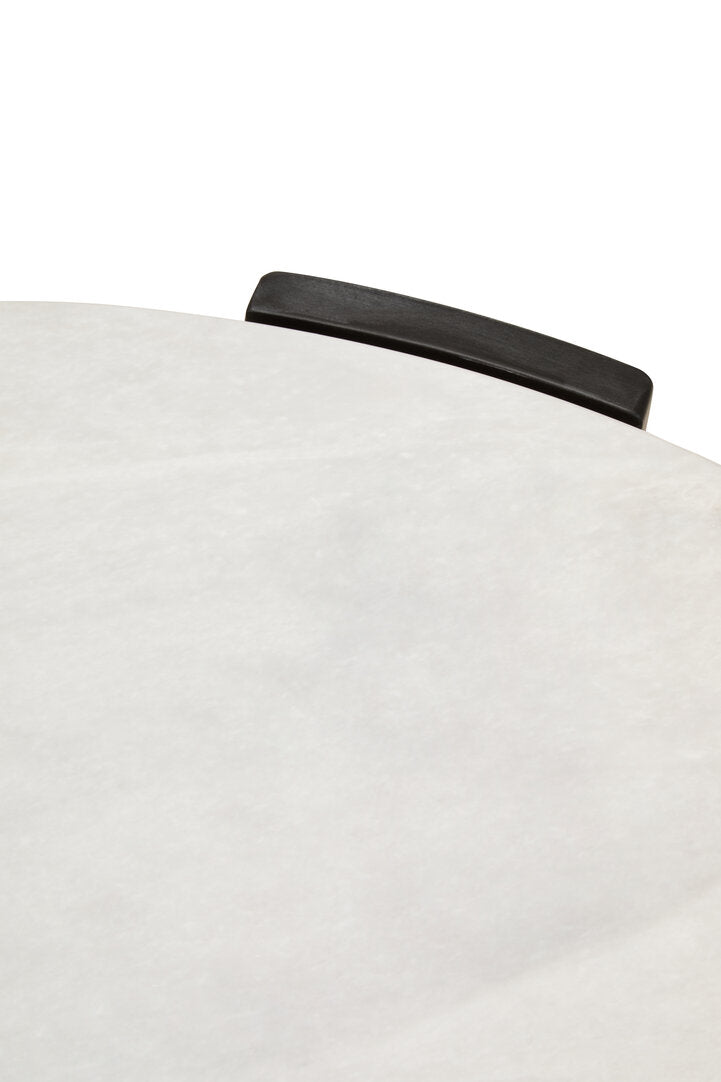 Large White Marble Round Coffee Table for Workspace – Stone Table with Black Wood Legs