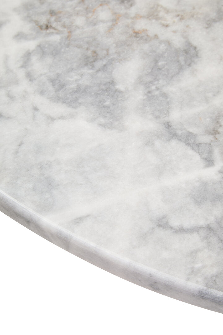 Large White Marble Round Coffee Table for Workspace – Stone Table with Black Wood Legs