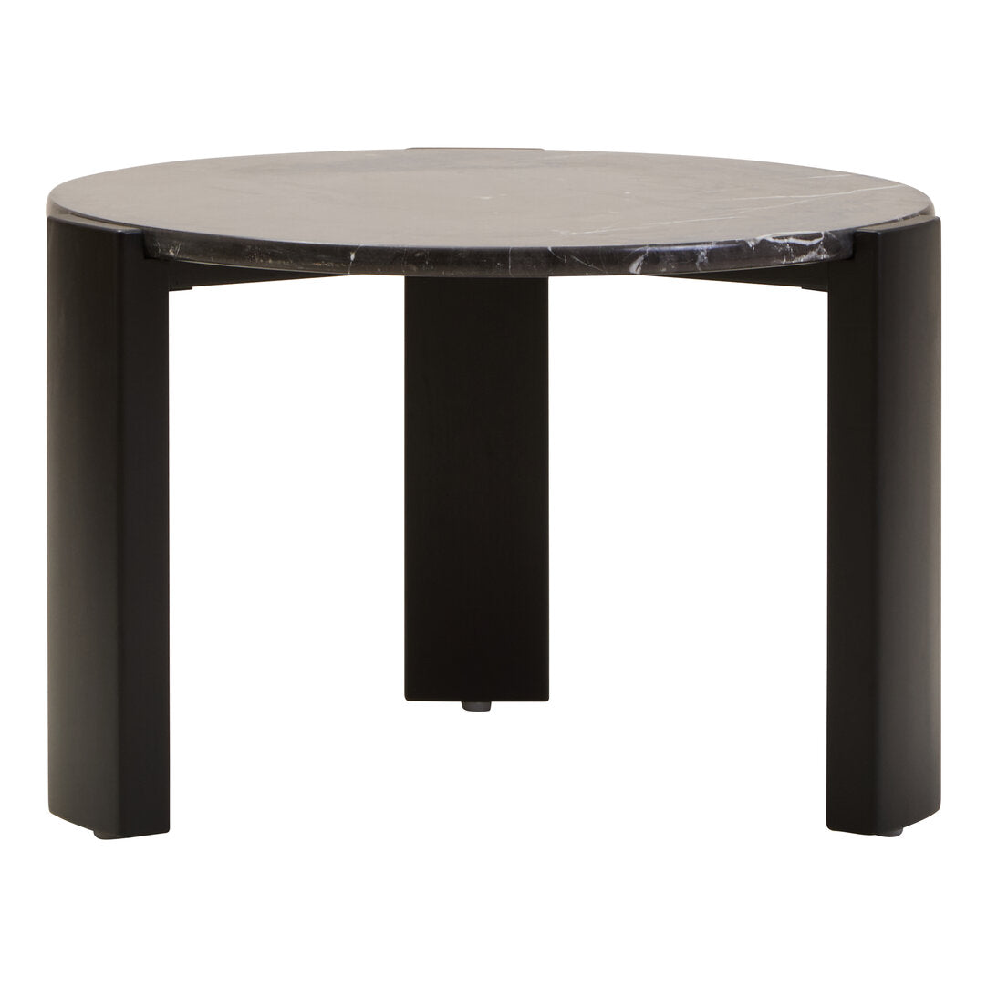Black Marble Round Coffee Table for Workspace – Small Stone Table with Wood Legs