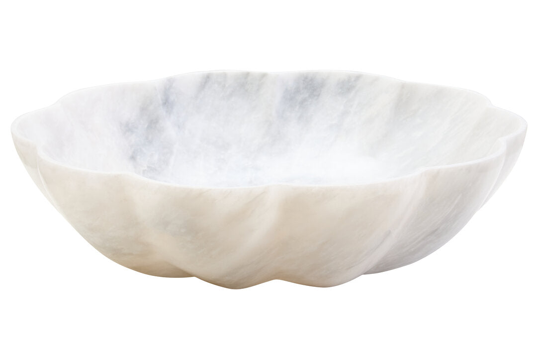 Zoro Large White Marble Scalloped Bowl