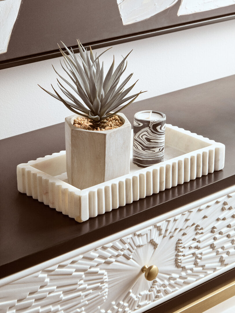 Helsa Black And White Marble Two Way Candle Holder